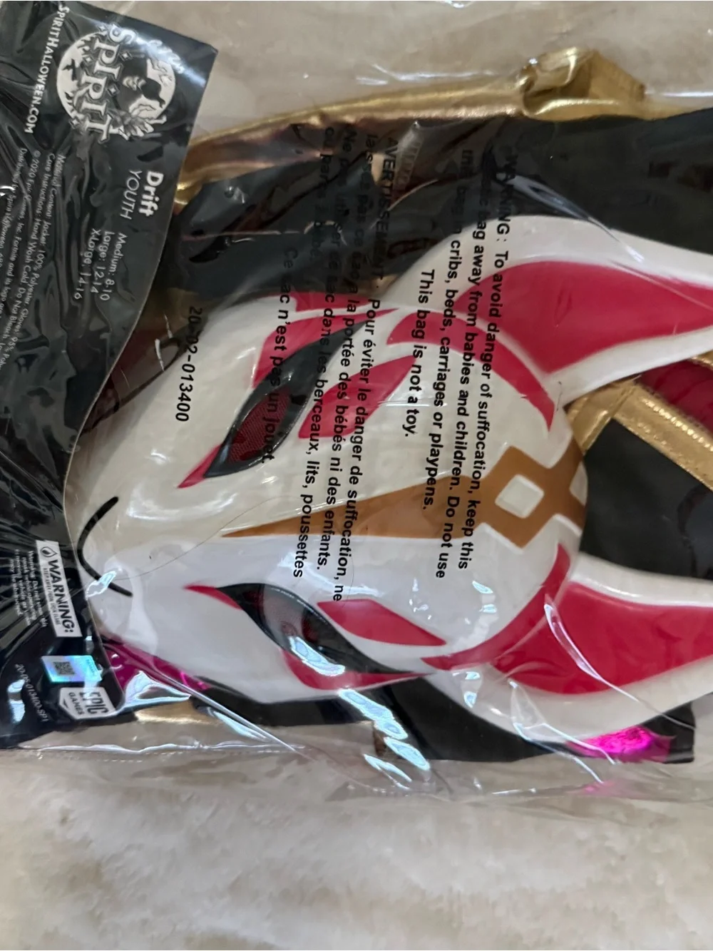 Spirit Fortnite Drift Youth Masked Costume - White, Pink, Gold, Black